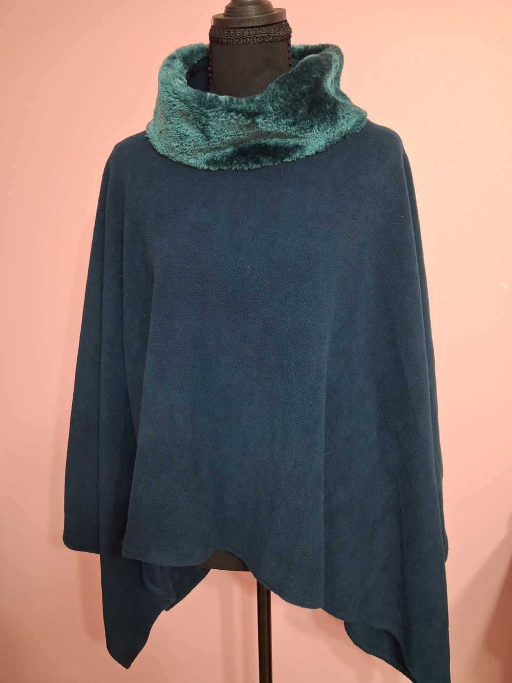 Moda Teal Blue Faux-Fur Cowl Poncho